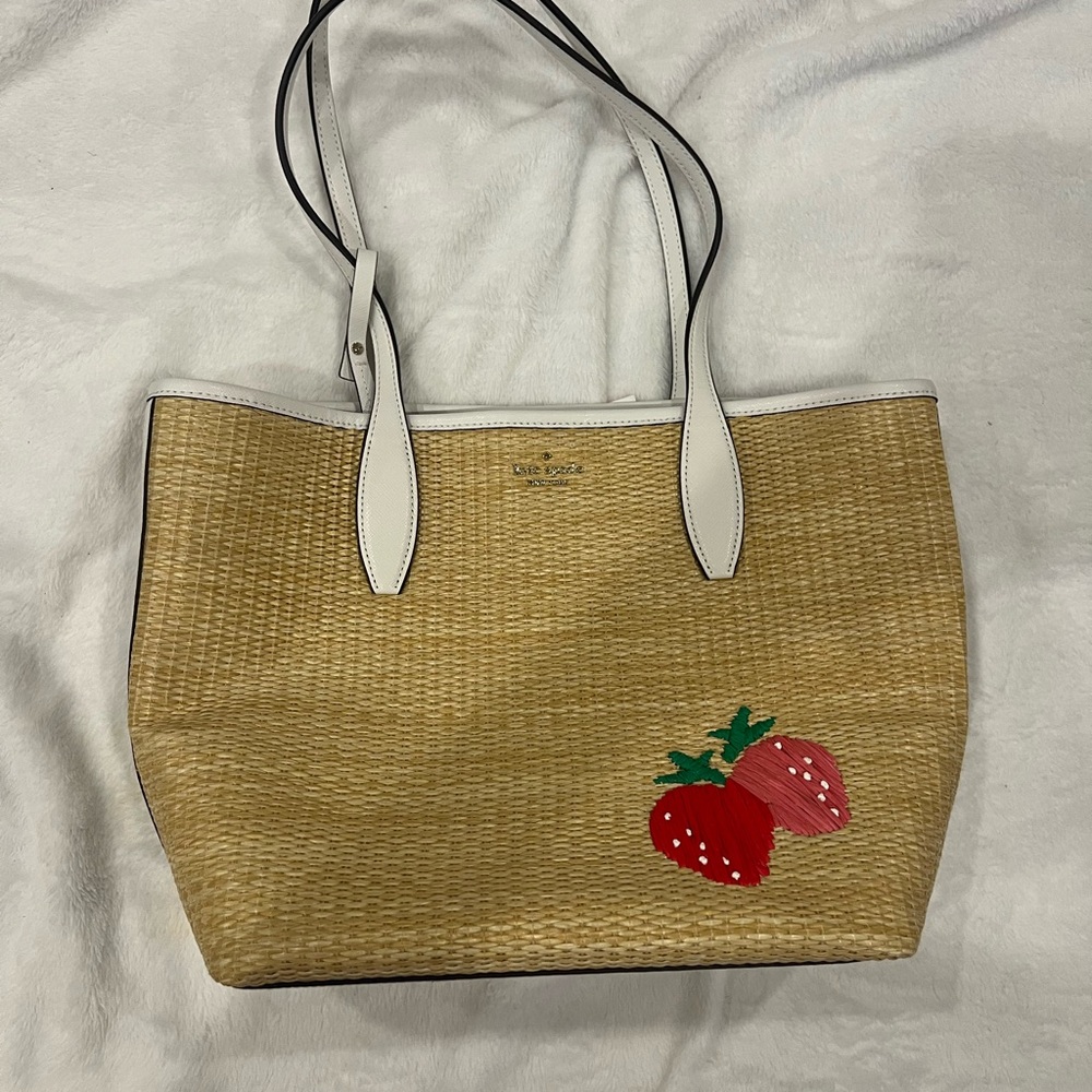 NWT Kate Spade Tan and Red Tote Bag with Playful Accents